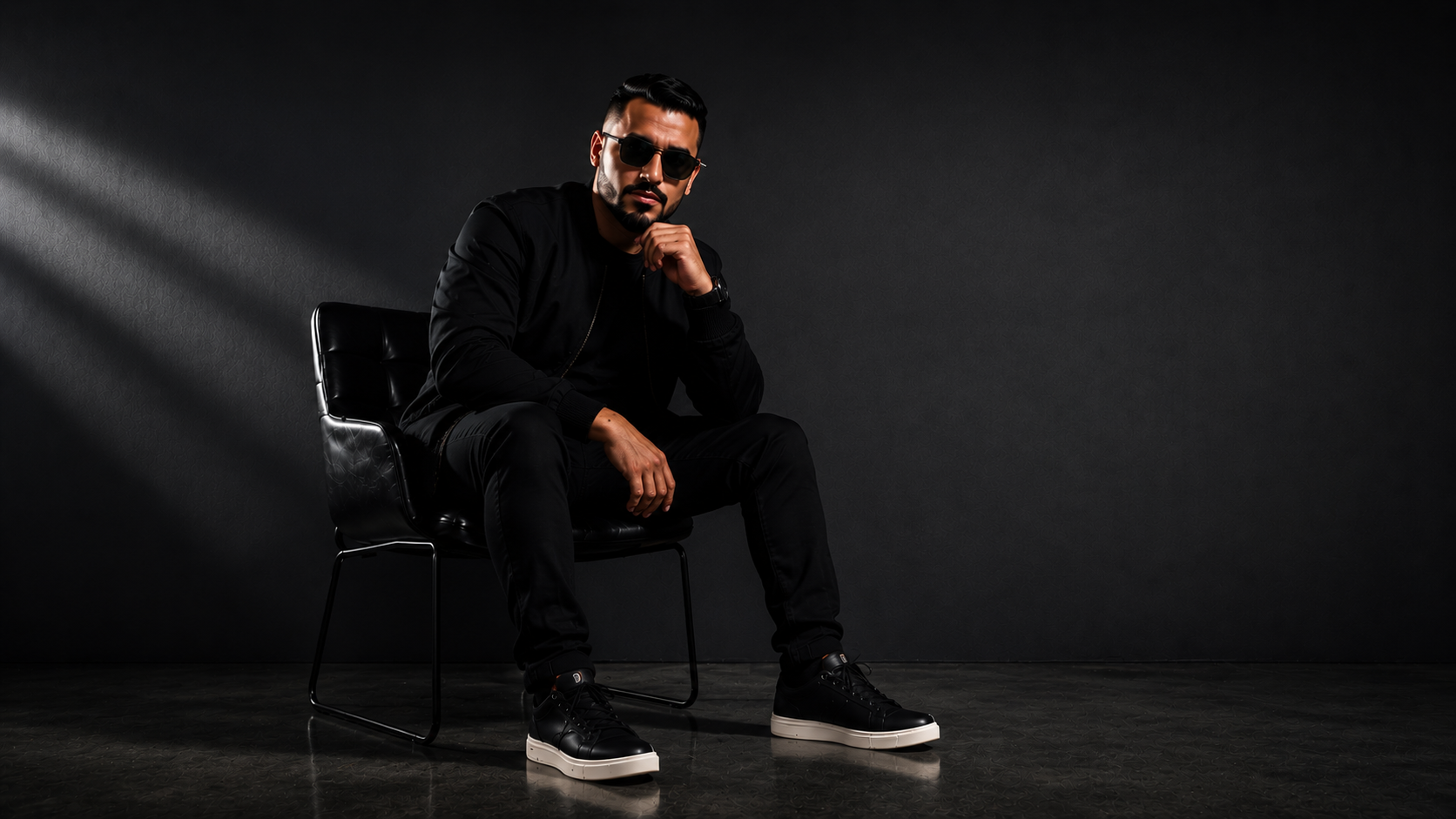 Byad Khalid seated in a dark studio