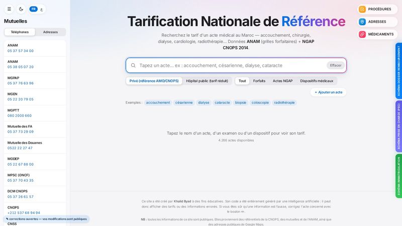 Tarification Nationale de Référence search tool